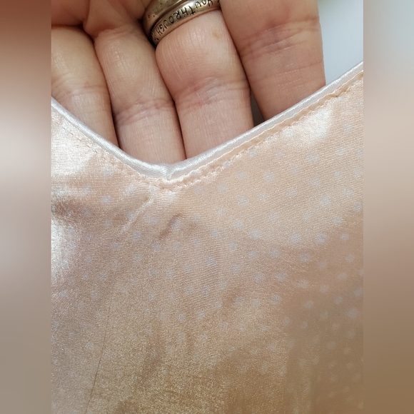 Vintage Katherine Camisole Slip Dress Sleep Top Satin Pink White Polka-d… - Picture 6 of 14